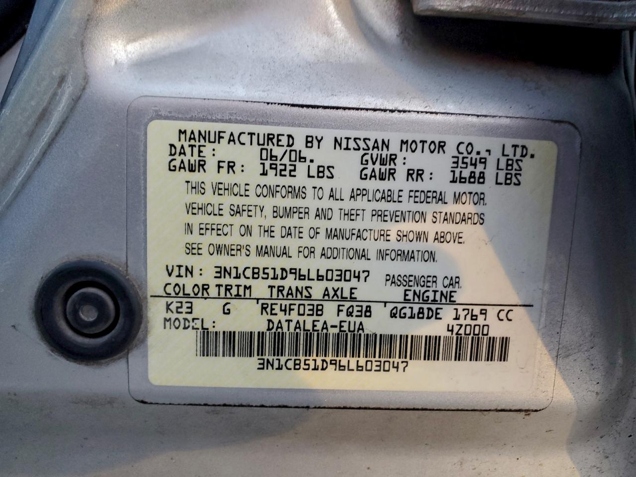2006 NISSAN SENTRA 1.8 photo 12
