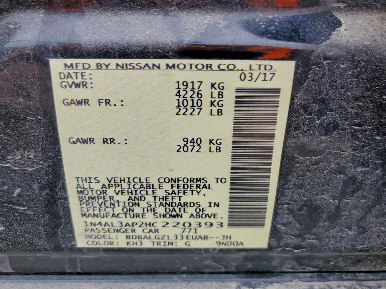 2017 NISSAN ALTIMA 2.5 photo 12