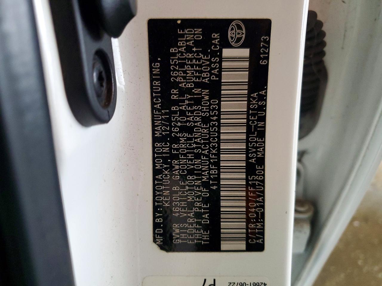2012 TOYOTA CAMRY BASE photo 23