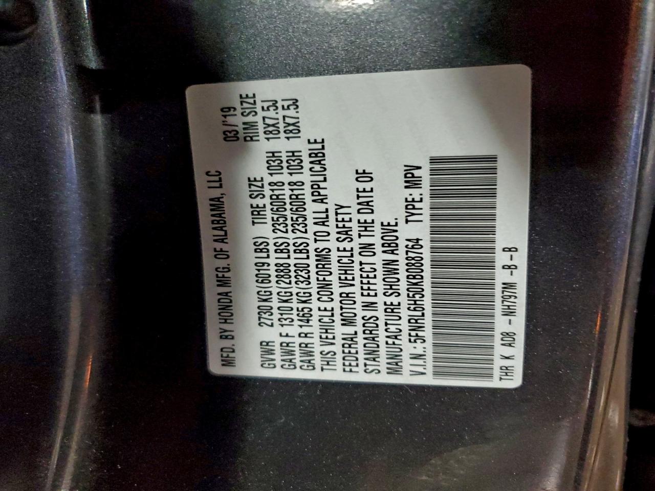 2019 HONDA ODYSSEY EX photo 40
