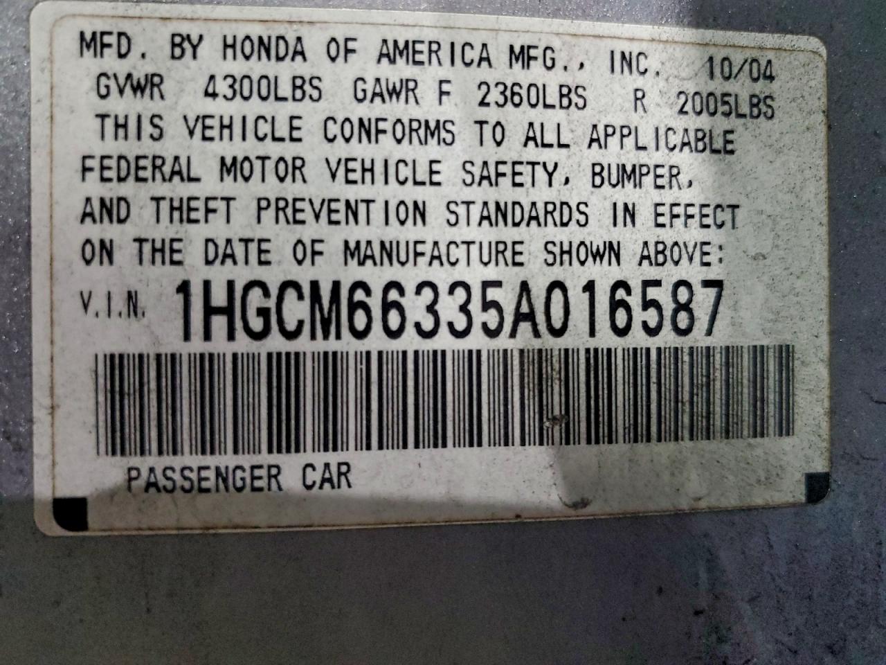 2005 HONDA ACCORD LX photo 23