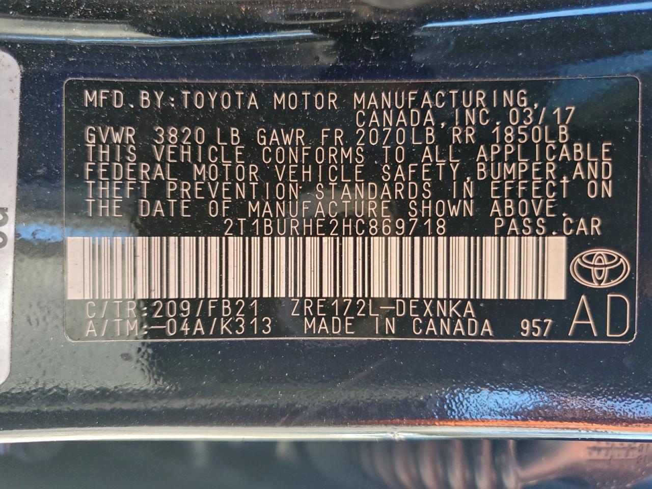 2017 TOYOTA COROLLA L photo 12