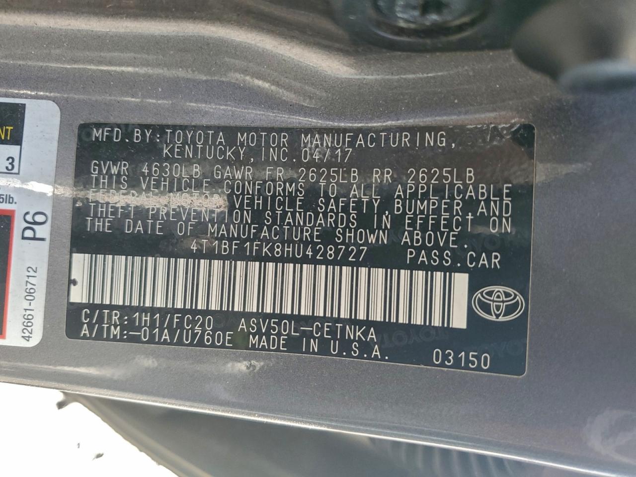 2017 TOYOTA CAMRY LE photo 12