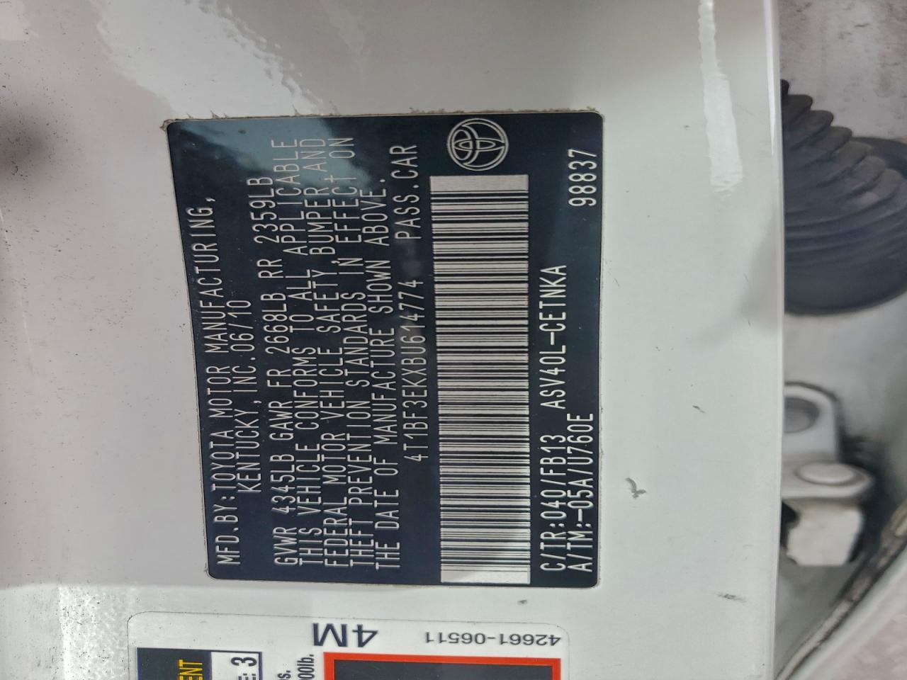 2011 TOYOTA CAMRY BASE photo 23