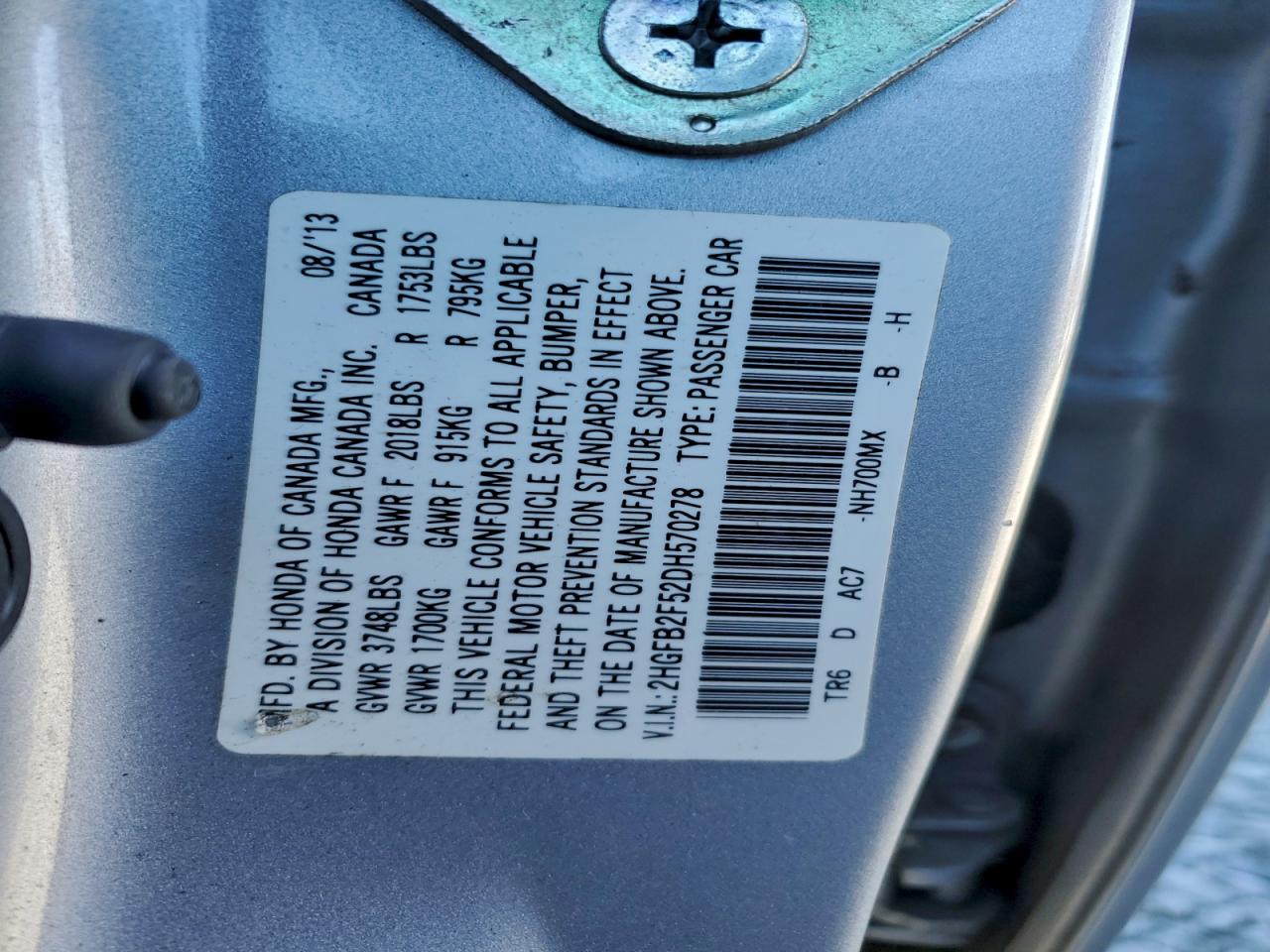 2013 HONDA CIVIC LX photo 12