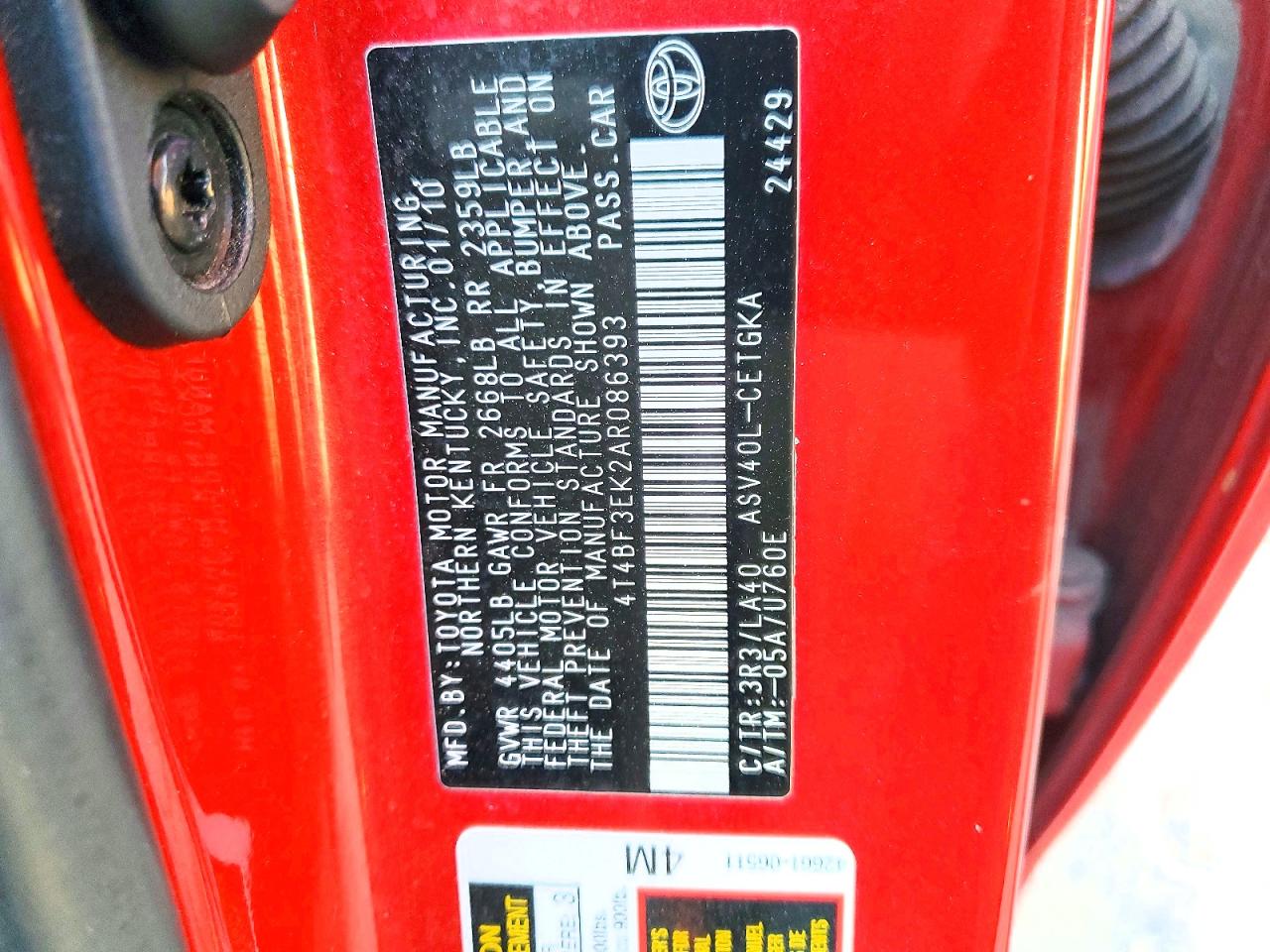 2010 TOYOTA CAMRY BASE photo 12