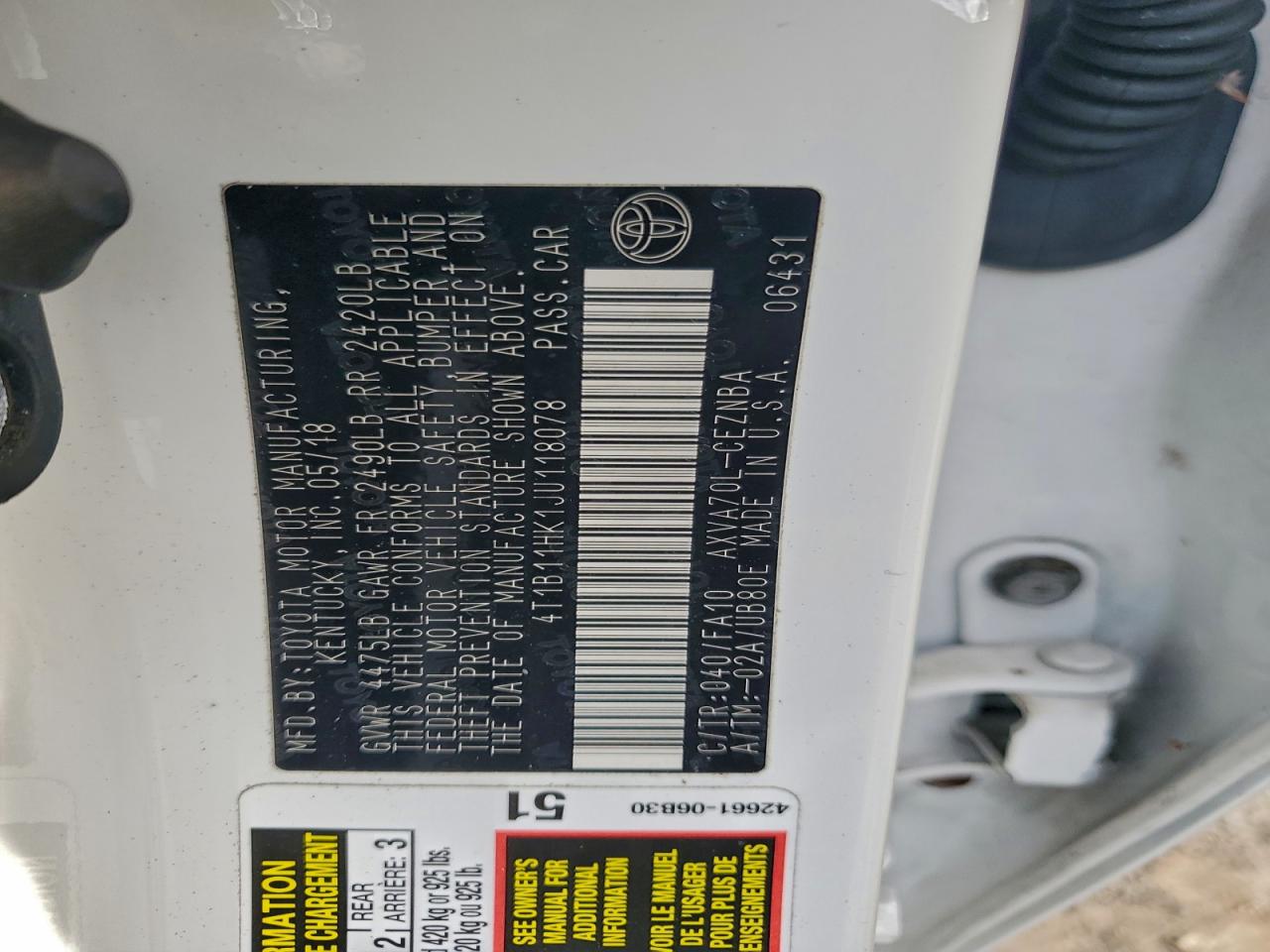 2018 TOYOTA CAMRY L photo 37