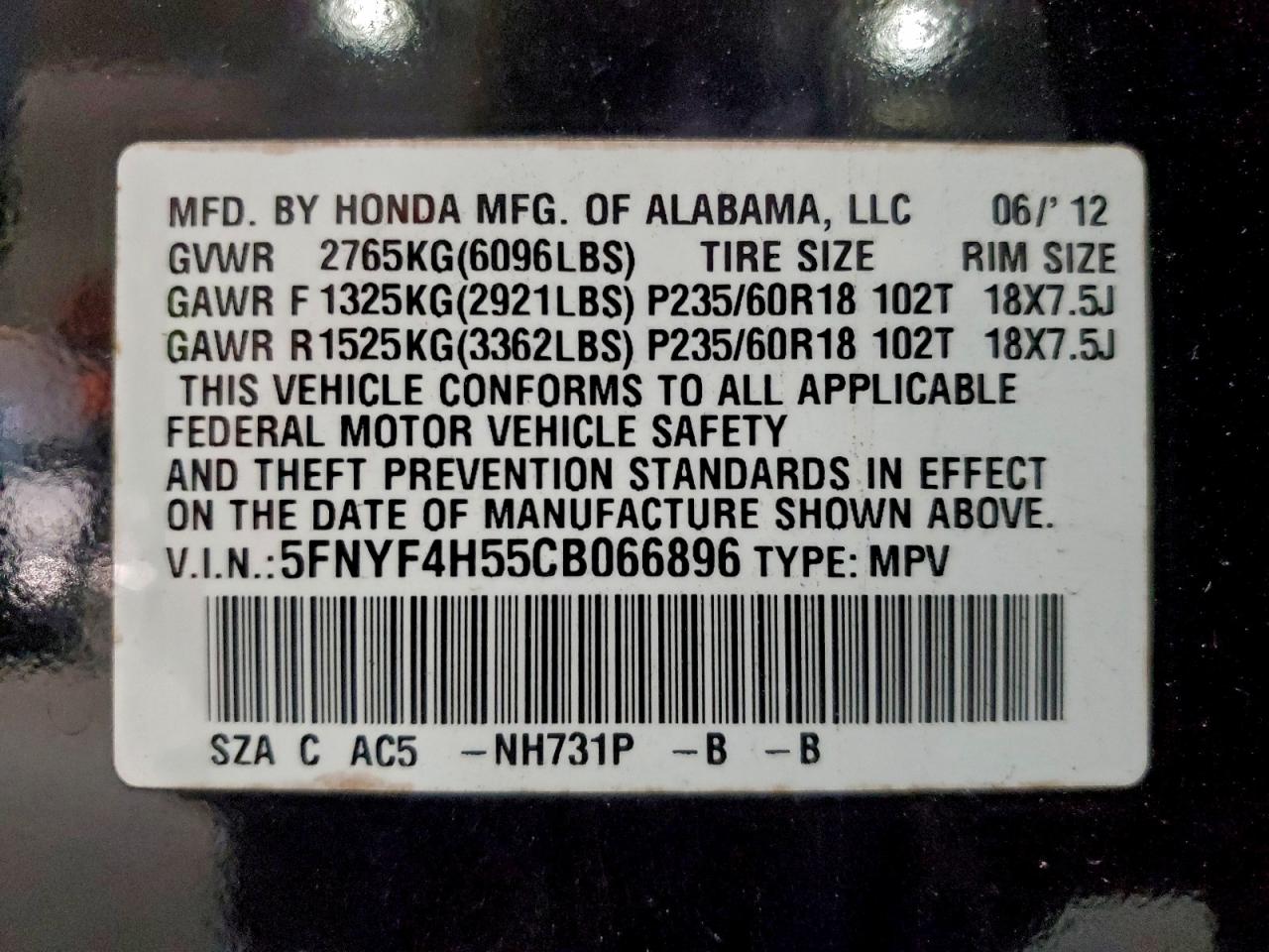 2012 HONDA PILOT EXL photo 37