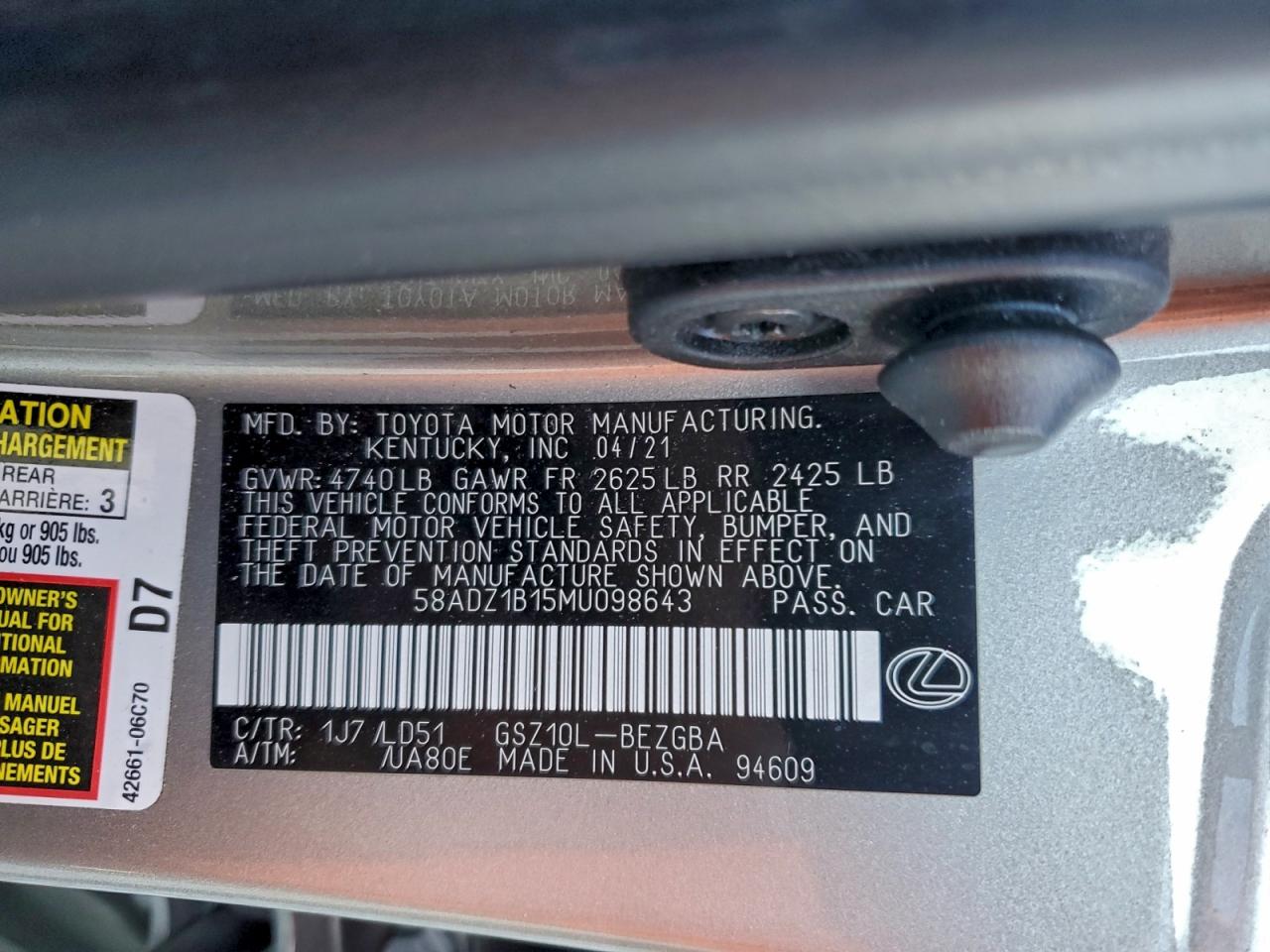 2021 LEXUS ES 350 BASE photo 34