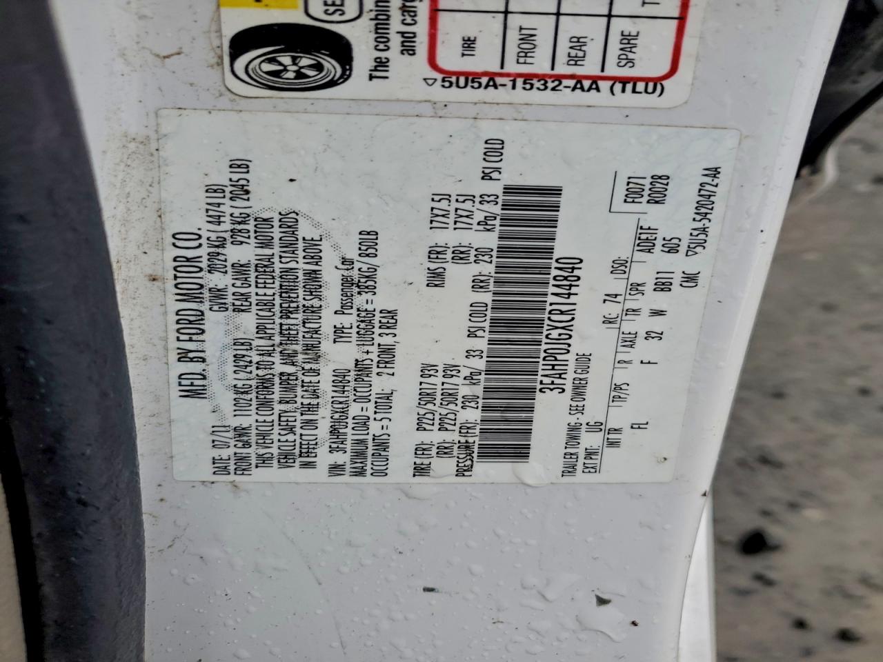 2012 FORD FUSION SEL photo 36