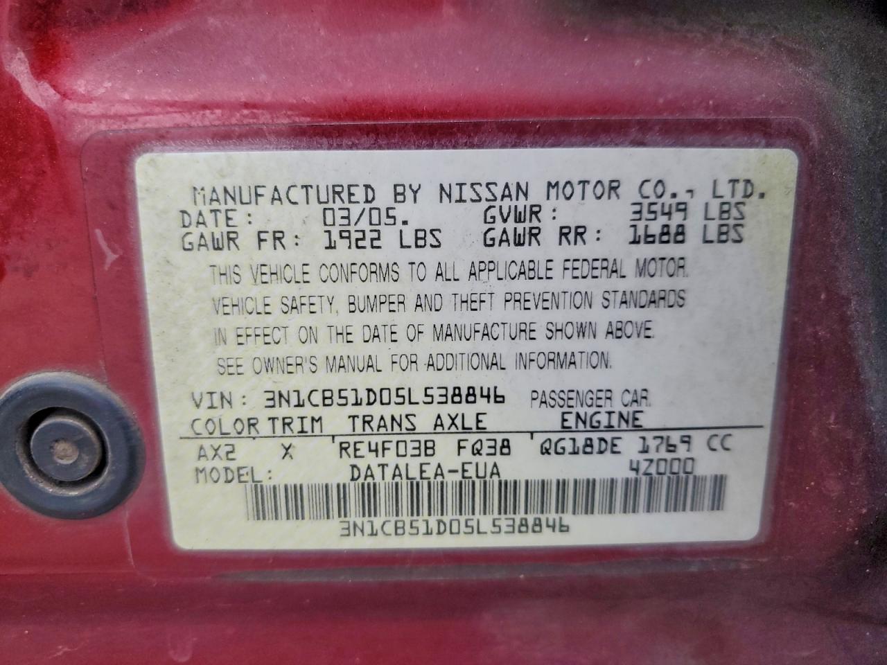 2005 NISSAN SENTRA 1.8 photo 12