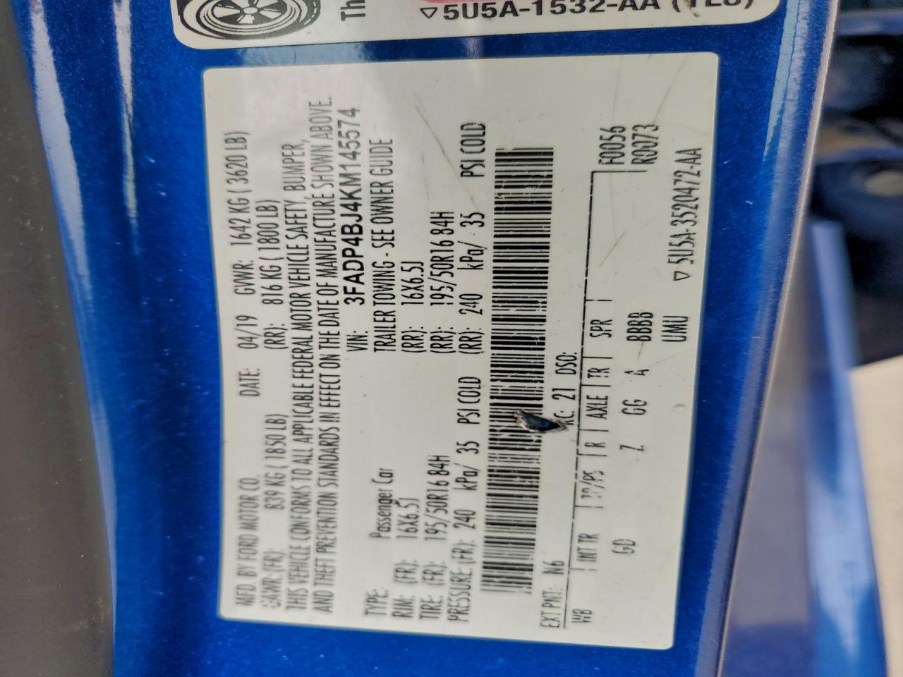 2019 FORD FIESTA SE photo 12
