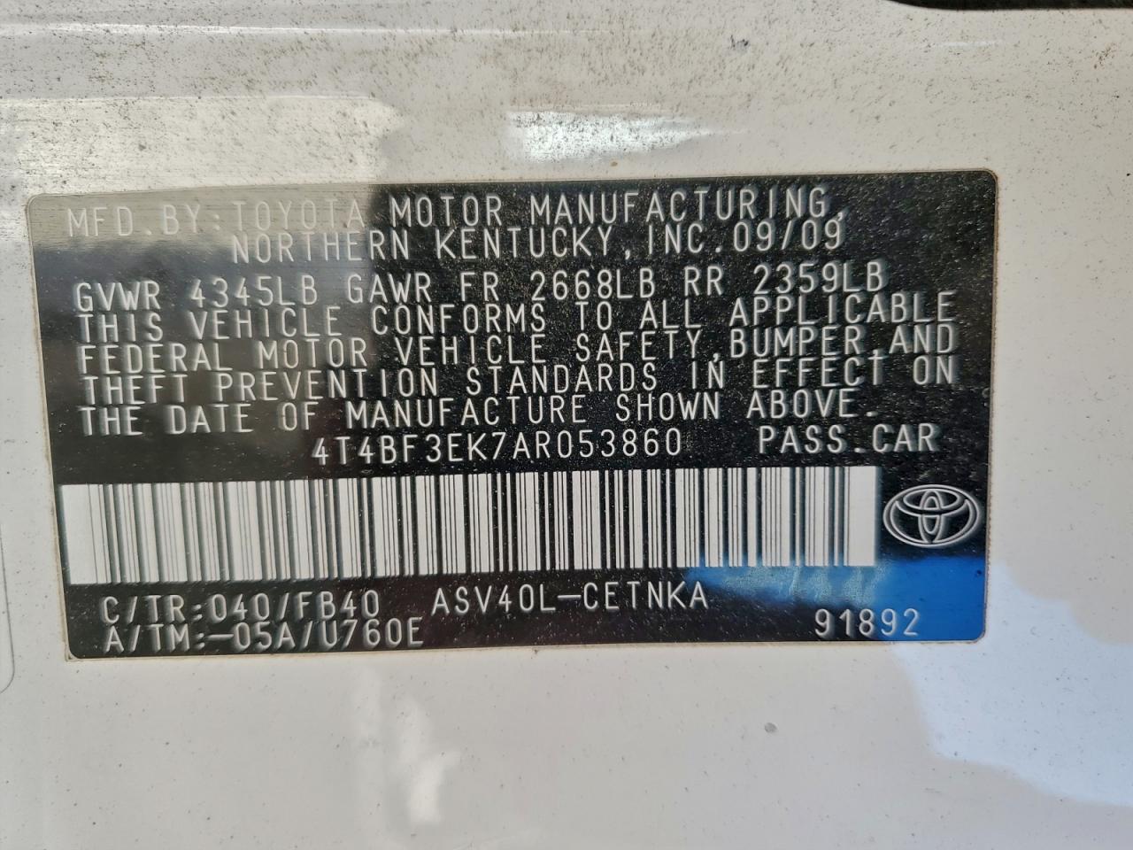 2010 TOYOTA CAMRY BASE photo 25