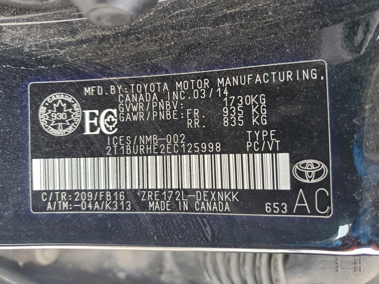 2014 TOYOTA COROLLA L photo 12