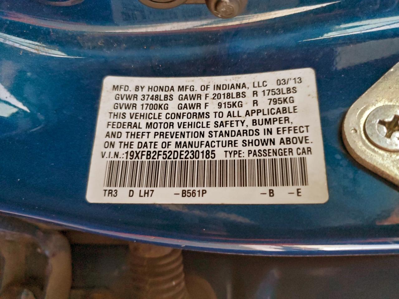 2013 HONDA CIVIC LX photo 25