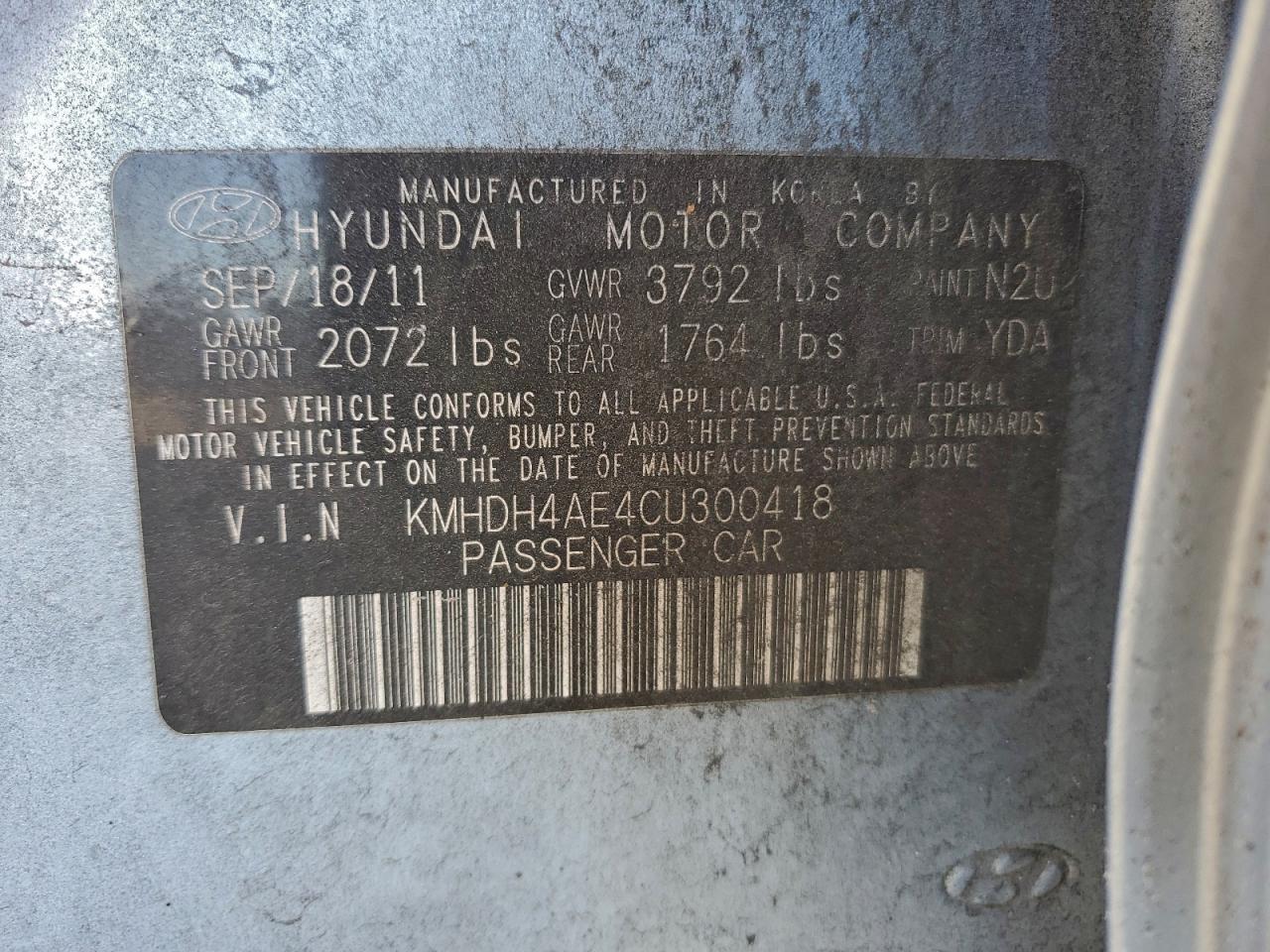 2012 HYUNDAI ELANTRA GLS photo 12