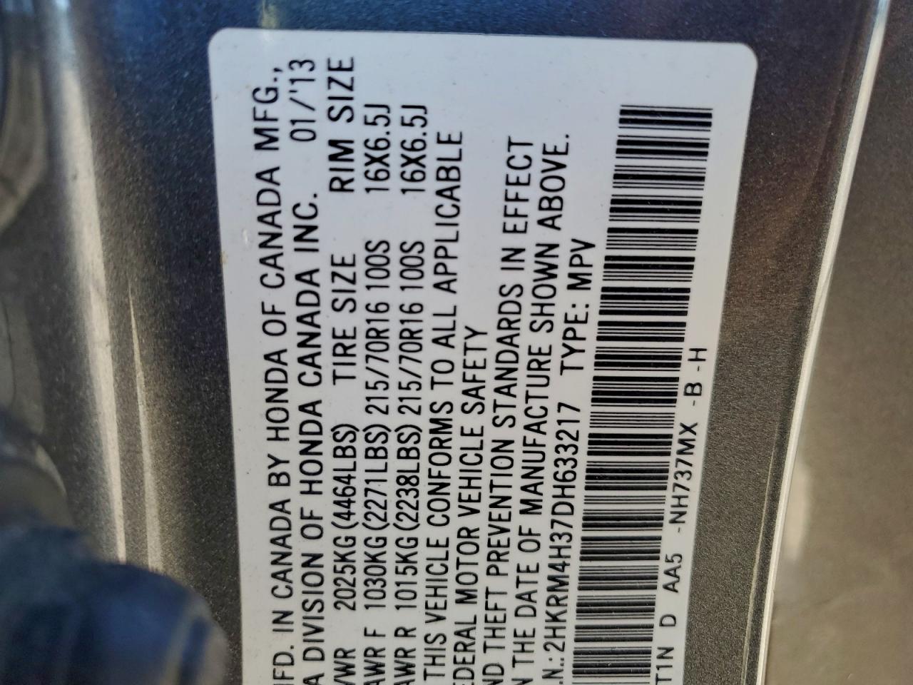 2013 HONDA CR-V LX photo 53