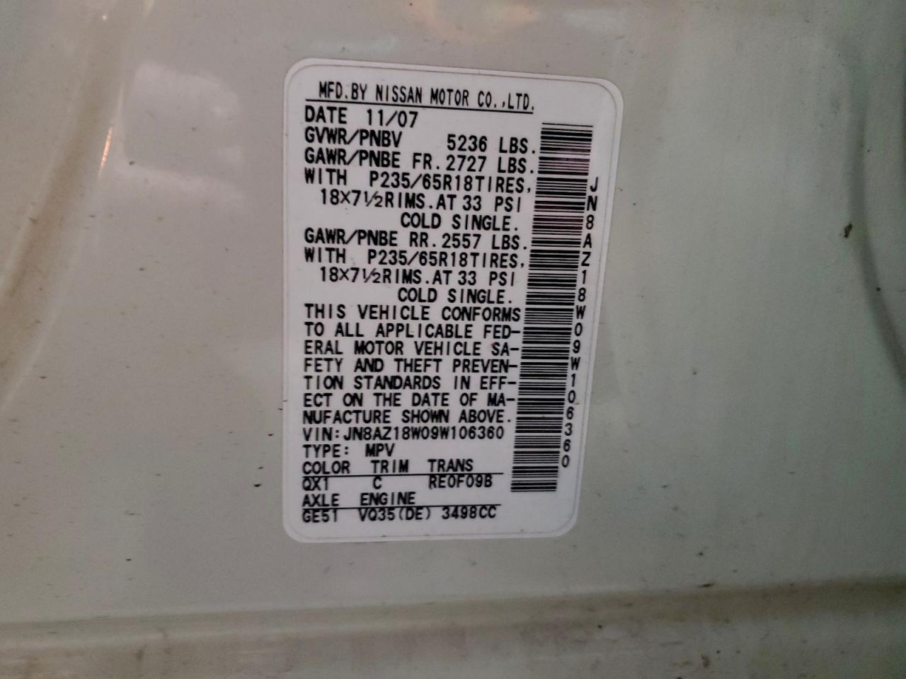 2009 NISSAN MURANO S photo 13