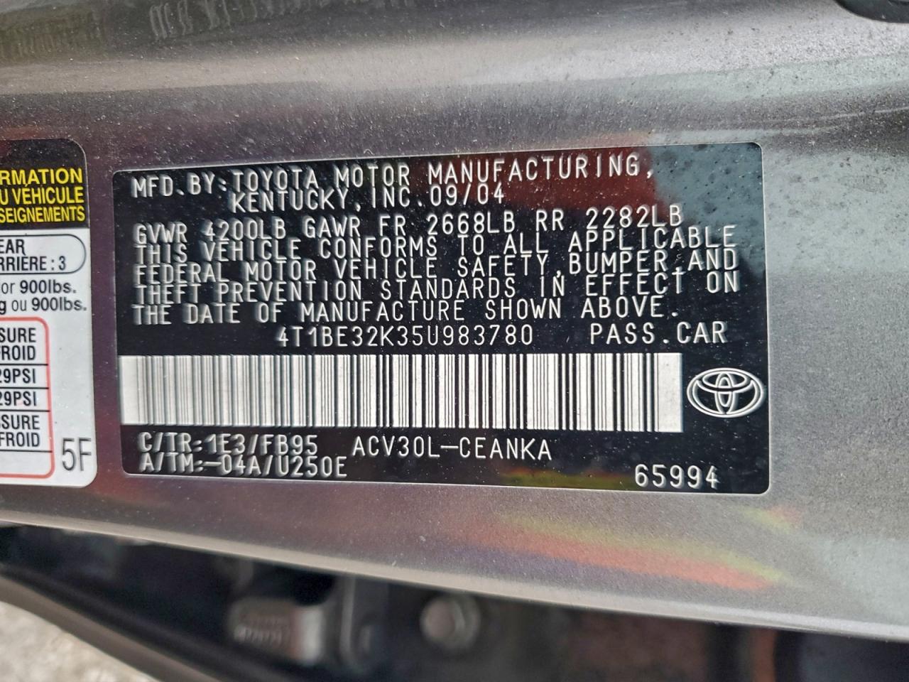 2005 TOYOTA CAMRY LE photo 12