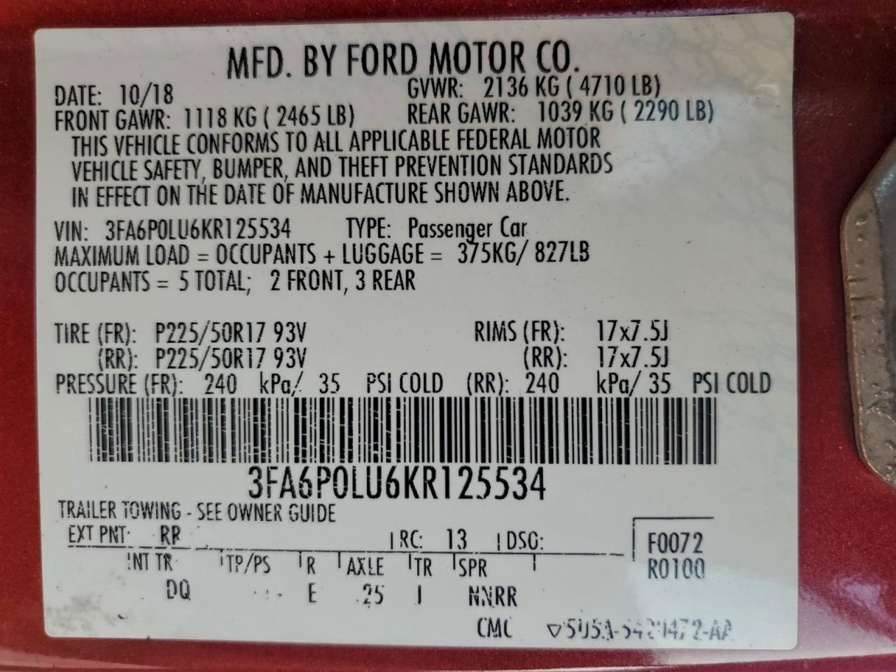 2019 FORD FUSION SE photo 45