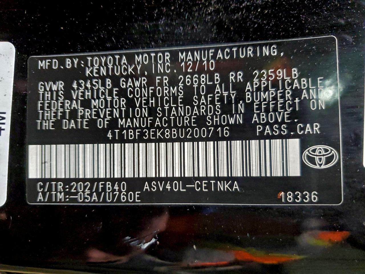 2011 TOYOTA CAMRY BASE photo 25