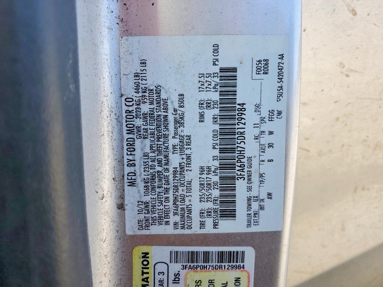 2013 FORD FUSION SE photo 13