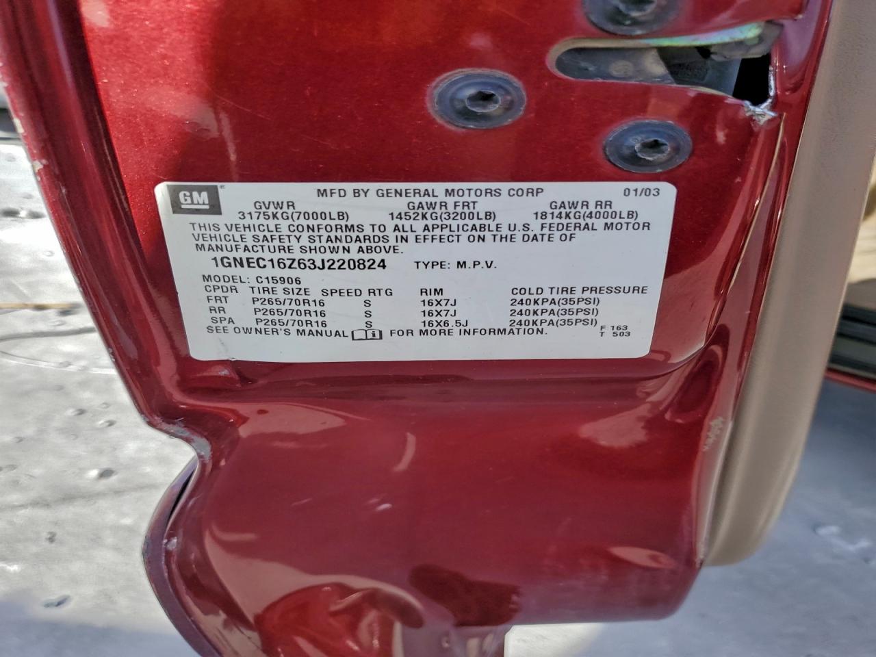 2003 CHEVROLET SUBURBAN C1500 photo 13
