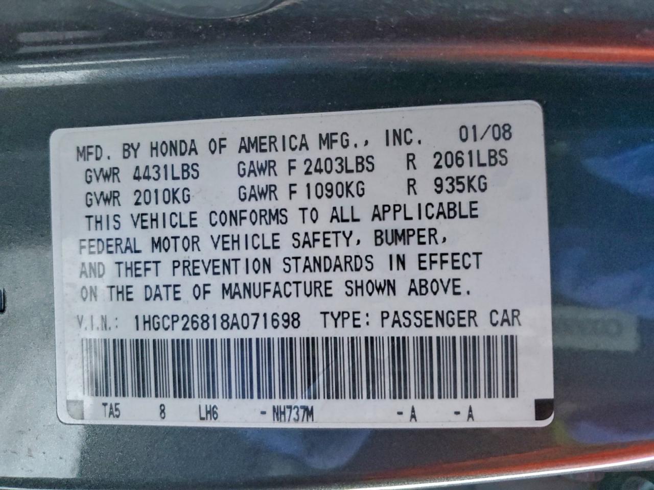 2008 HONDA ACCORD EXL photo 12