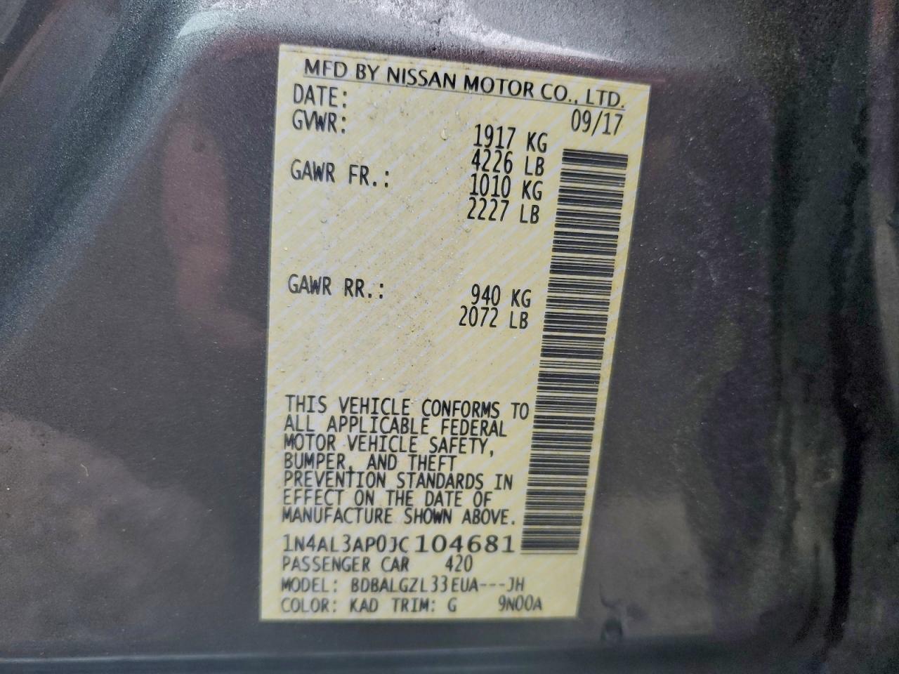 2018 NISSAN ALTIMA 2.5 photo 12