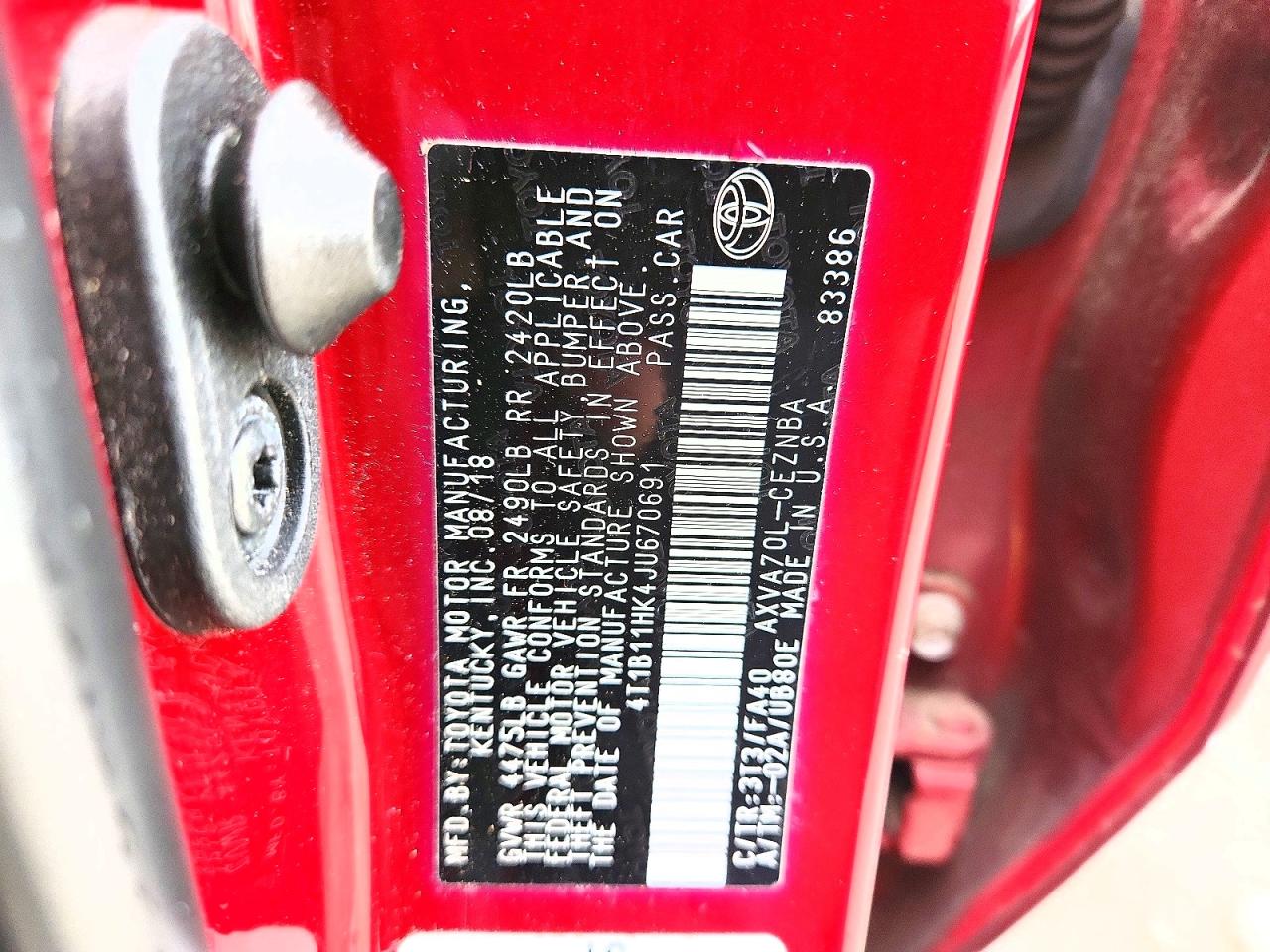 2018 TOYOTA CAMRY L photo 37