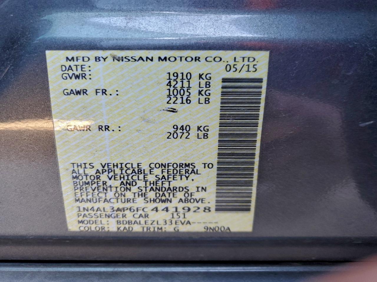 2015 NISSAN ALTIMA 2.5 photo 13
