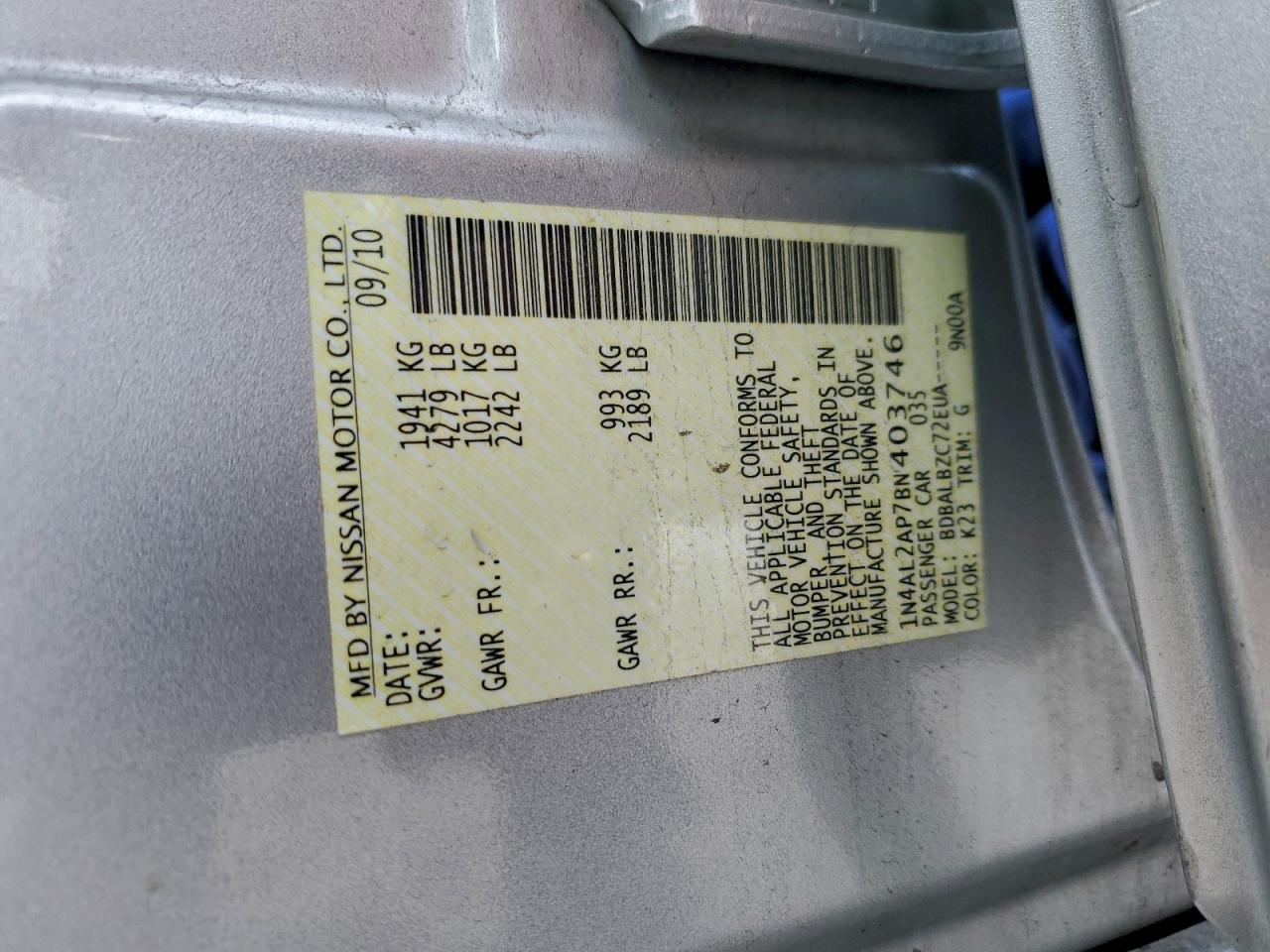 2011 NISSAN ALTIMA BASE photo 12