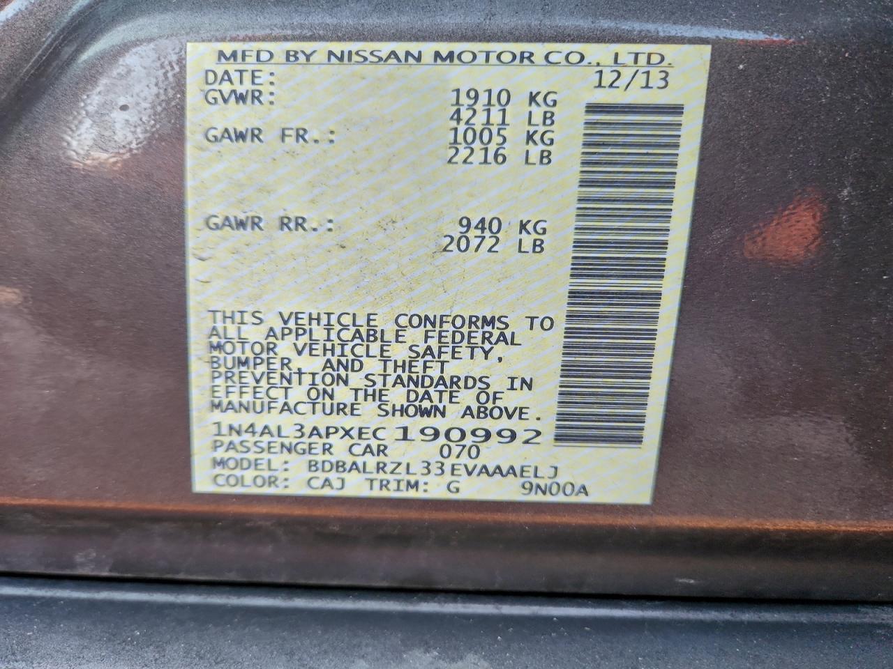 2014 NISSAN ALTIMA 2.5 photo 13