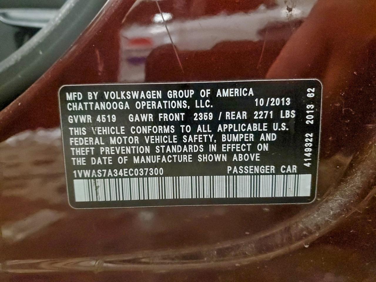 2014 VOLKSWAGEN PASSAT S photo 12