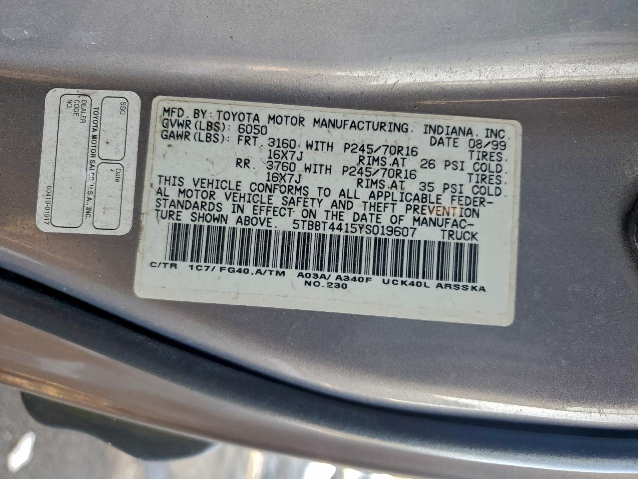 2000 TOYOTA TUNDRA ACCESS CAB photo 12