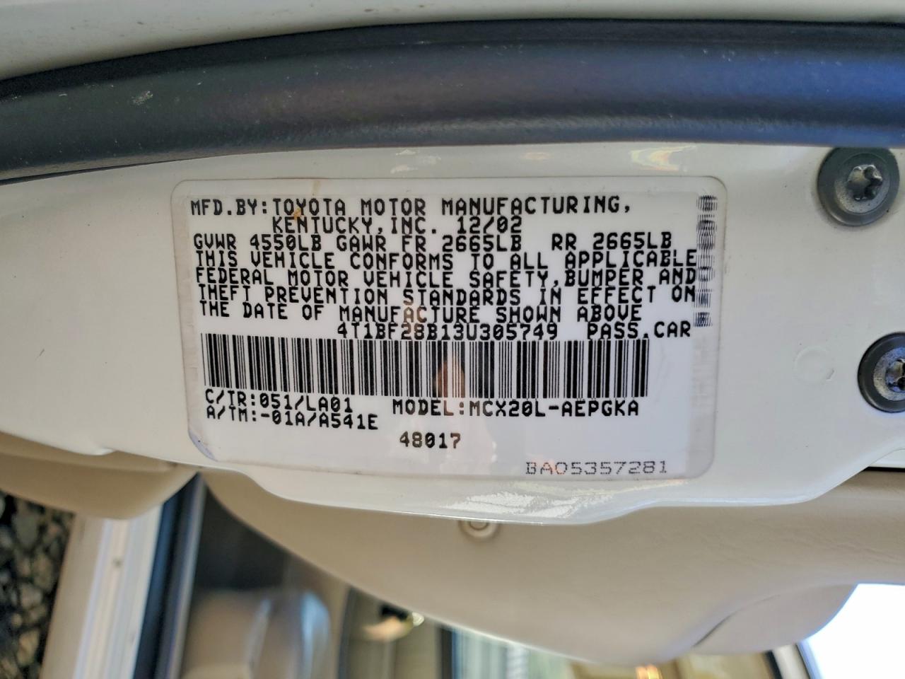 2003 TOYOTA AVALON XL photo 23