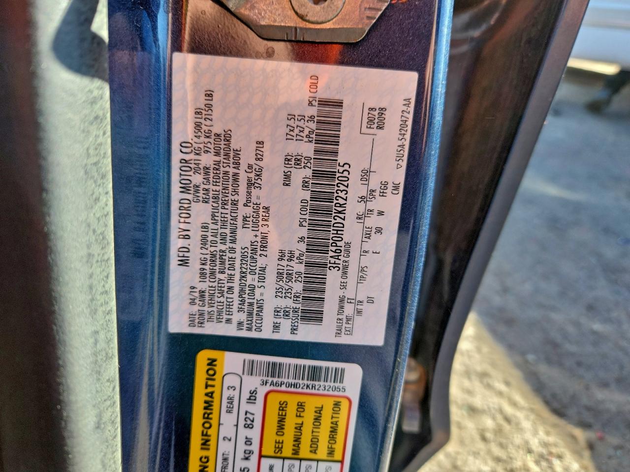 2019 FORD FUSION SE photo 12