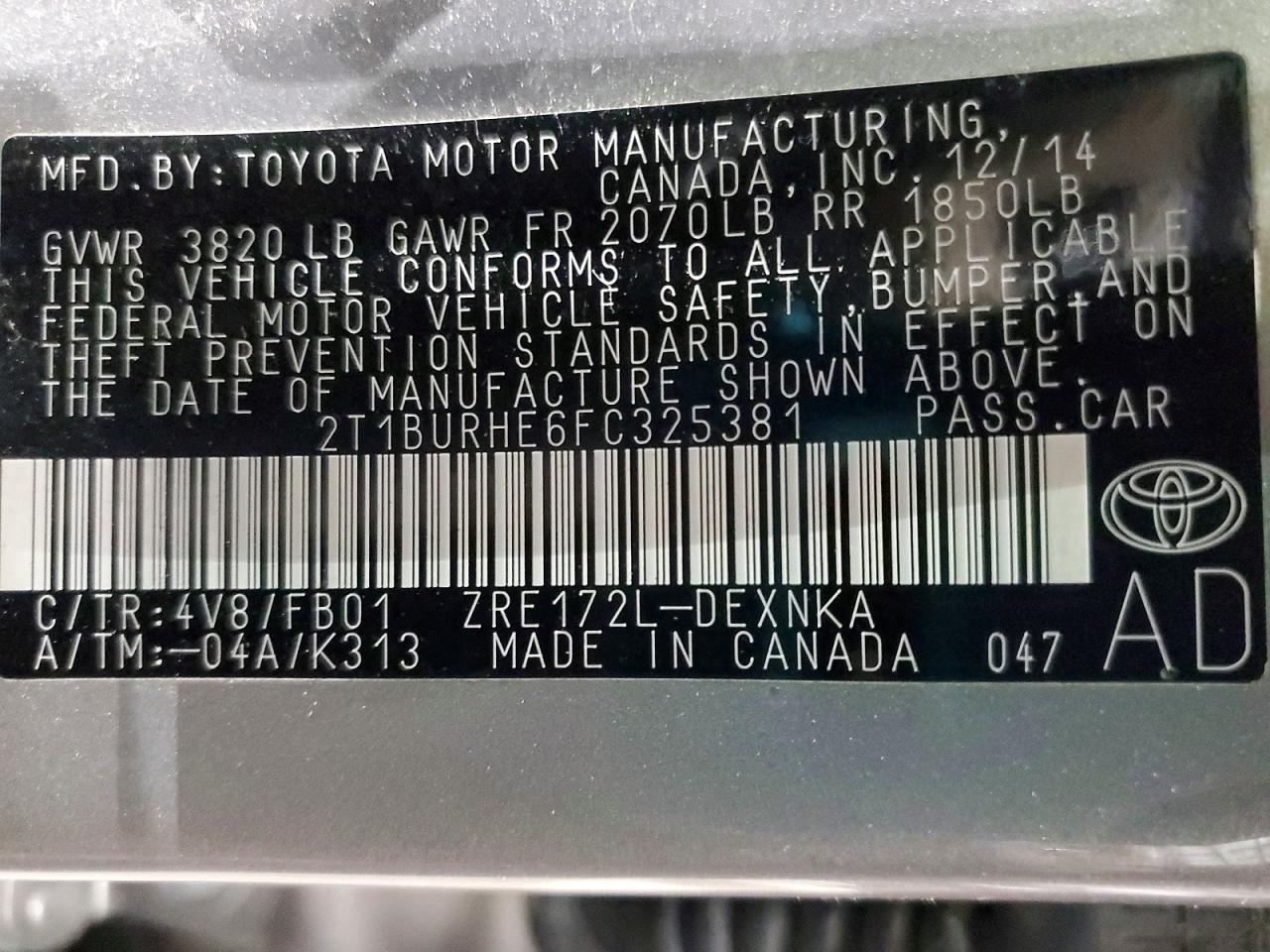 2015 TOYOTA COROLLA LE photo 12