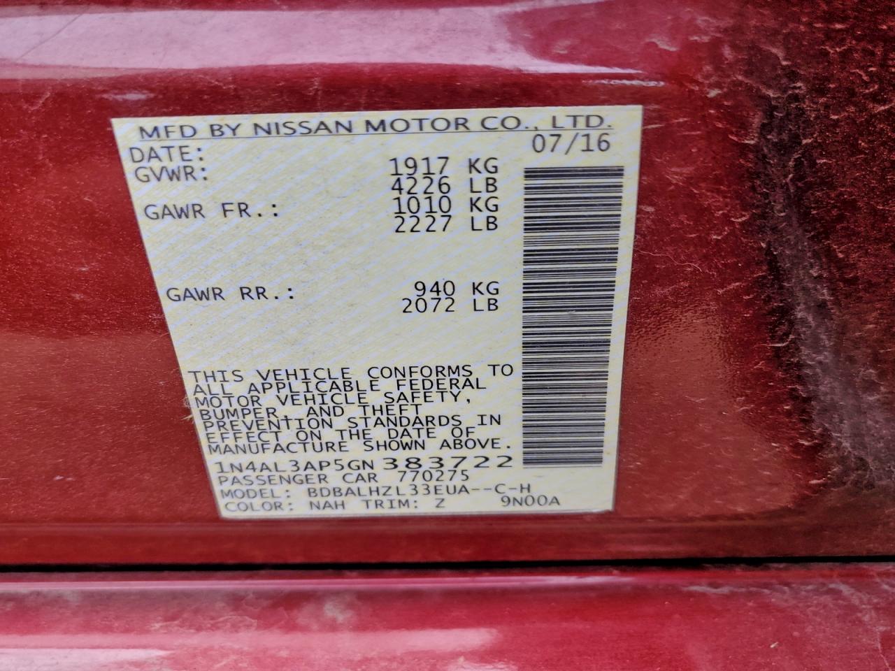 2016 NISSAN ALTIMA 2.5 photo 13