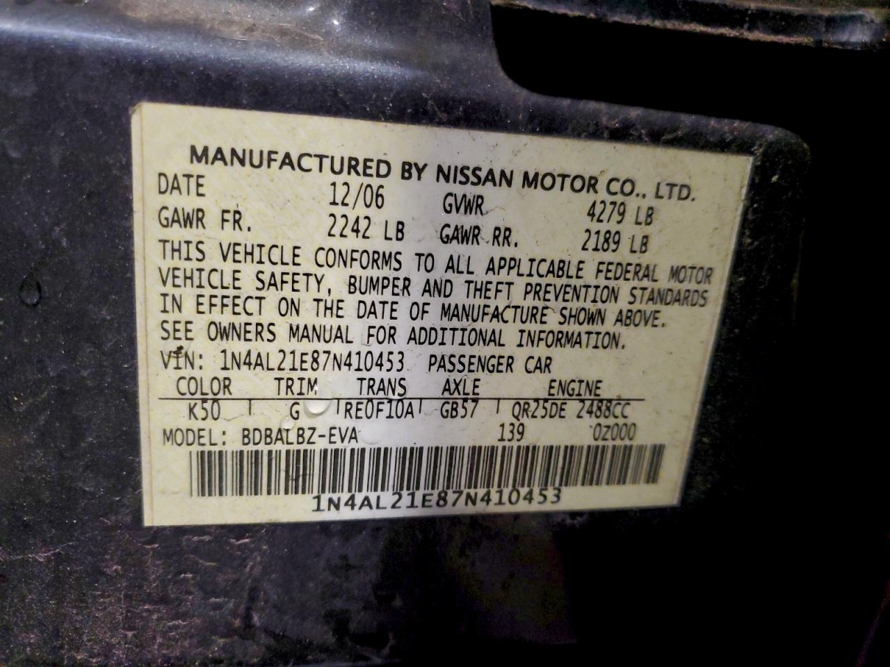 2007 NISSAN ALTIMA 2.5 photo 12