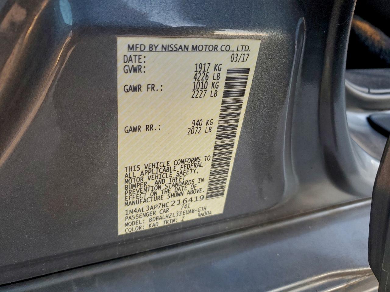 2017 NISSAN ALTIMA 2.5 photo 12