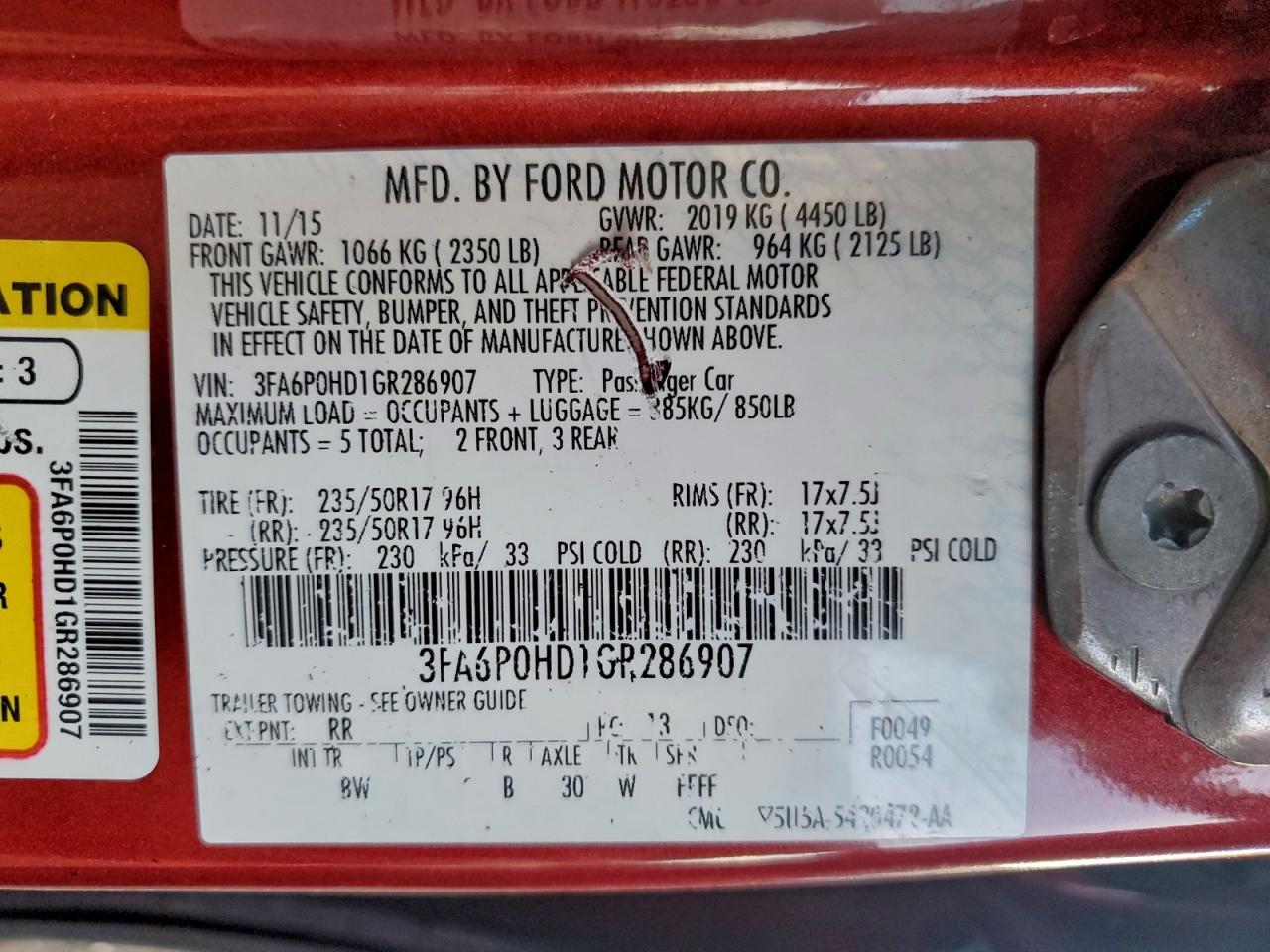 2016 FORD FUSION SE photo 12