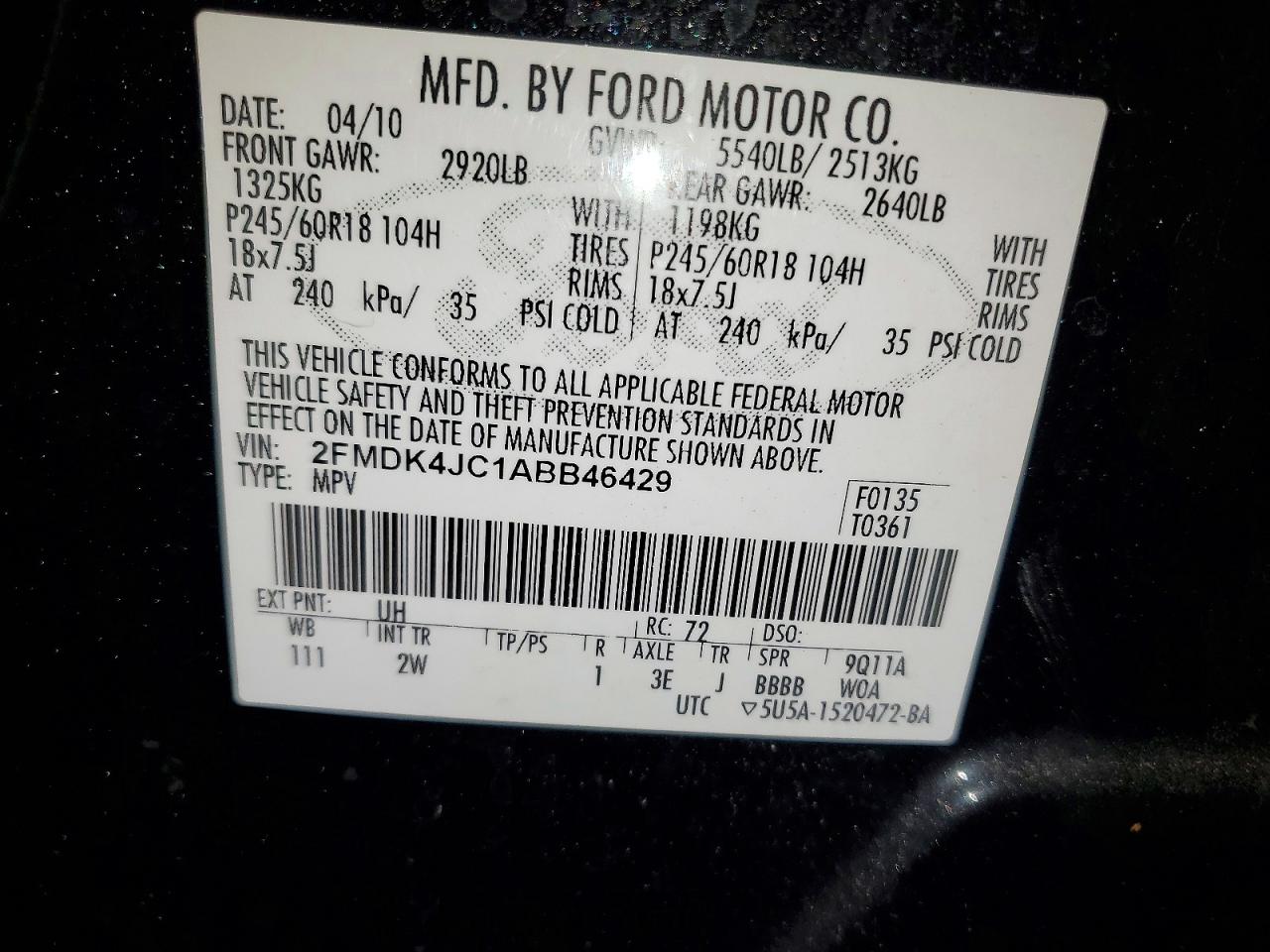 2010 FORD EDGE SEL photo 37