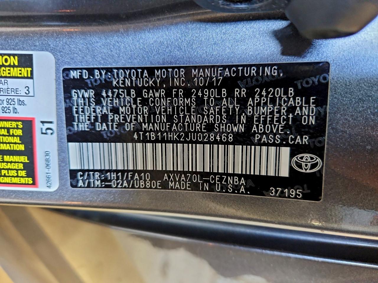 2018 TOYOTA CAMRY L photo 23