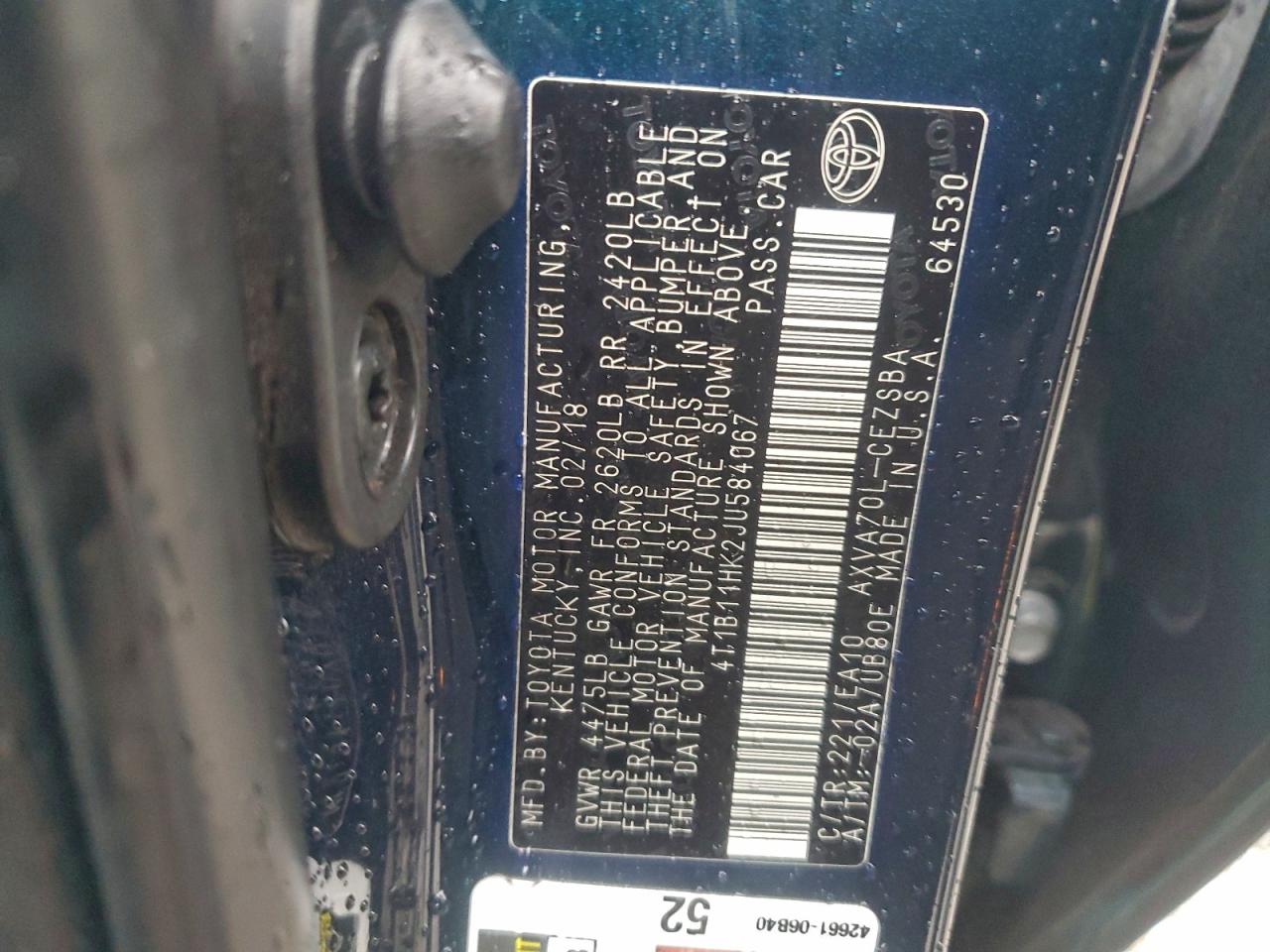 2018 TOYOTA CAMRY L photo 12