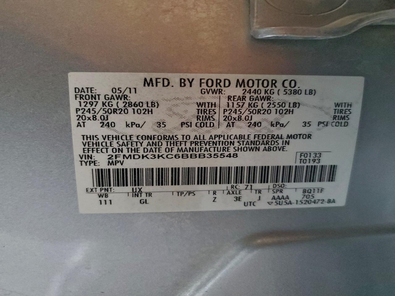 2011 FORD EDGE LIMITED photo 12