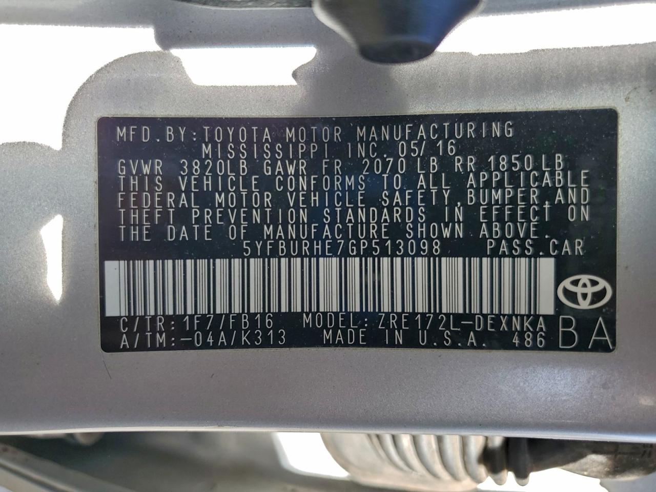 2016 TOYOTA COROLLA L photo 34