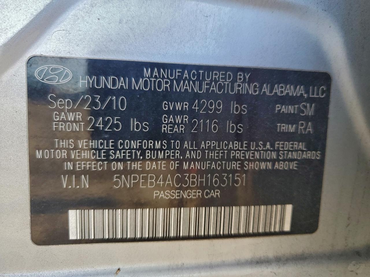 2011 HYUNDAI SONATA GLS photo 23