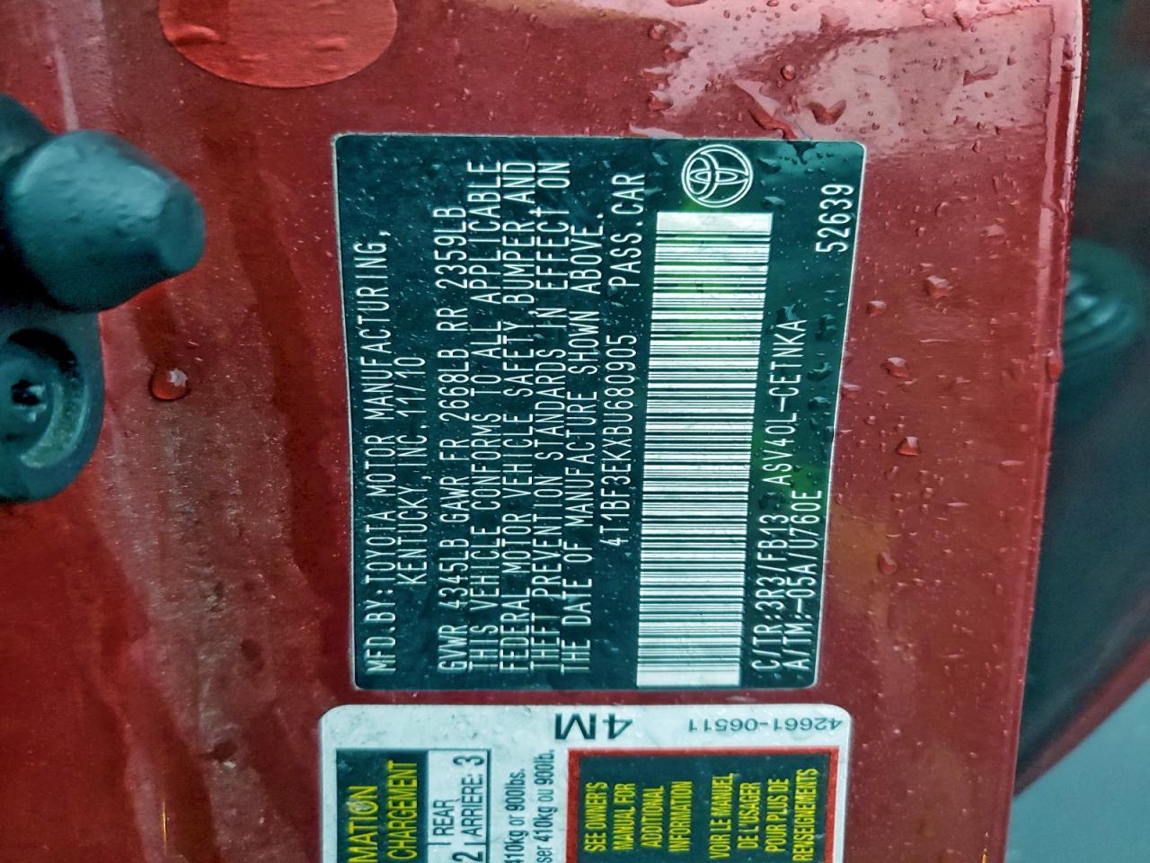 2011 TOYOTA CAMRY BASE photo 34