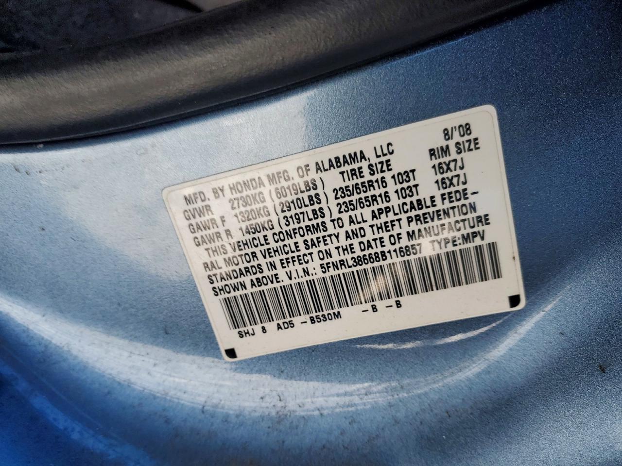 2008 HONDA ODYSSEY EXL photo 14